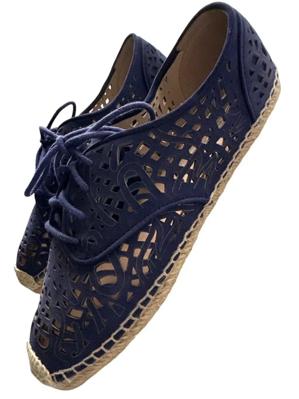Vince Camuto Navy Laser Cutout Espadrilles Jute Sole & Lace-Up Sneaker 8.5 - Picture 3 of 6